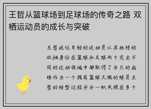 王哲从篮球场到足球场的传奇之路 双栖运动员的成长与突破